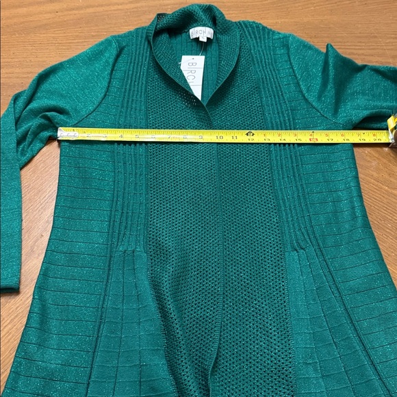 NWT Birch NY Emerald Green Metallic Long Sleeve Crochet Ribbed Cardigan Size XL - Picture 4 of 10